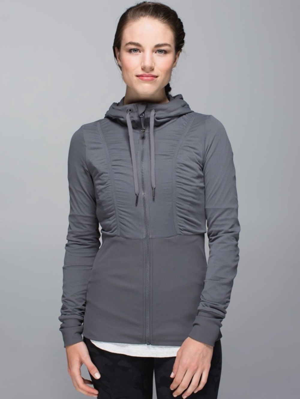 lululemon athletica reversible dance studio  Gray Ruched Full-Zip Hoodie